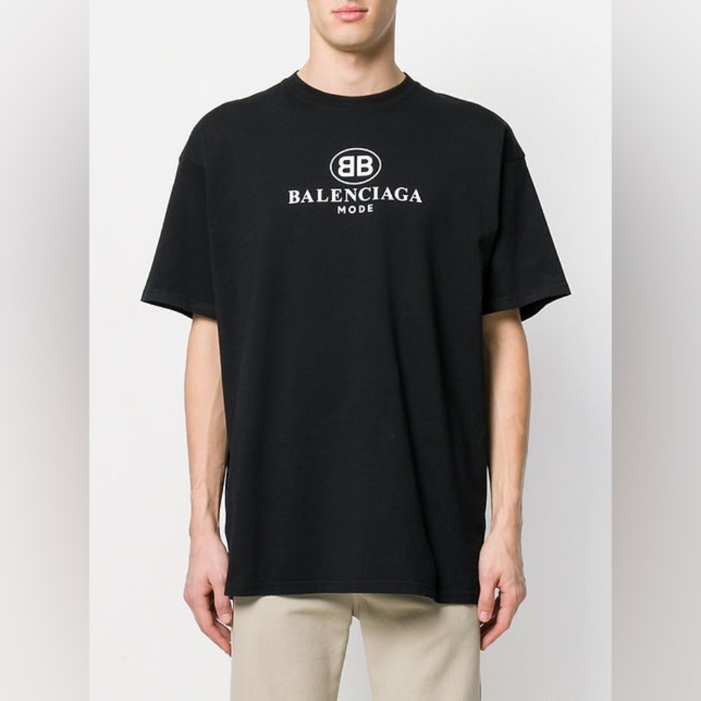 EUC Men’ Size Small Balenciaga OversizedBB Mode Logo Print T-shirt Black & White - Picture 3 of 13